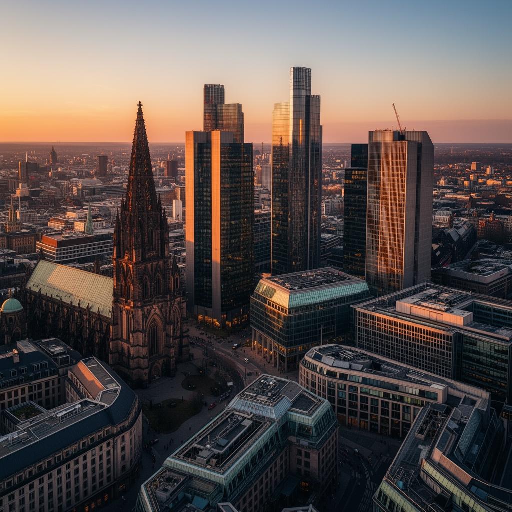 European financial district at dusk