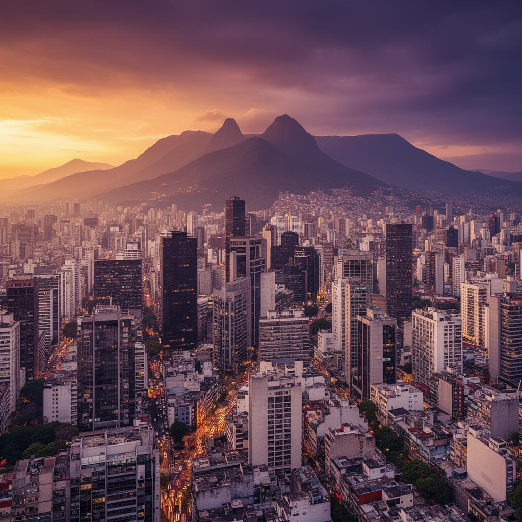 Latin American metropolis at sunset